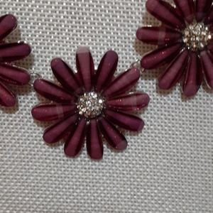 Christopher & Banks Plum Daisy Necklace with Rhinestone Centers